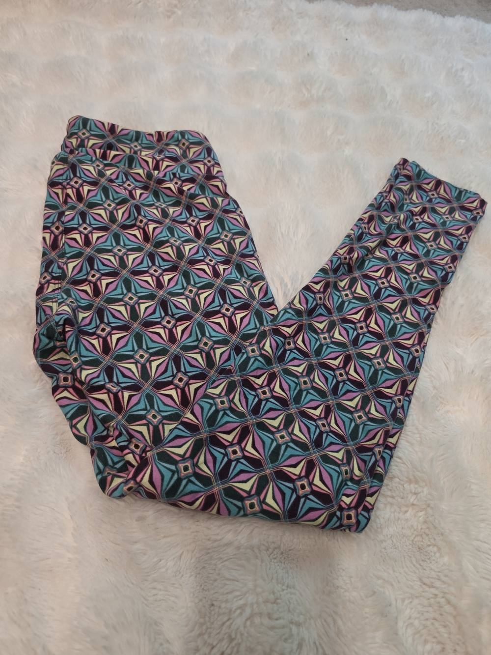 LuLaRoe Kids Geo Star Print Leggings - Purple Teal Multicolor